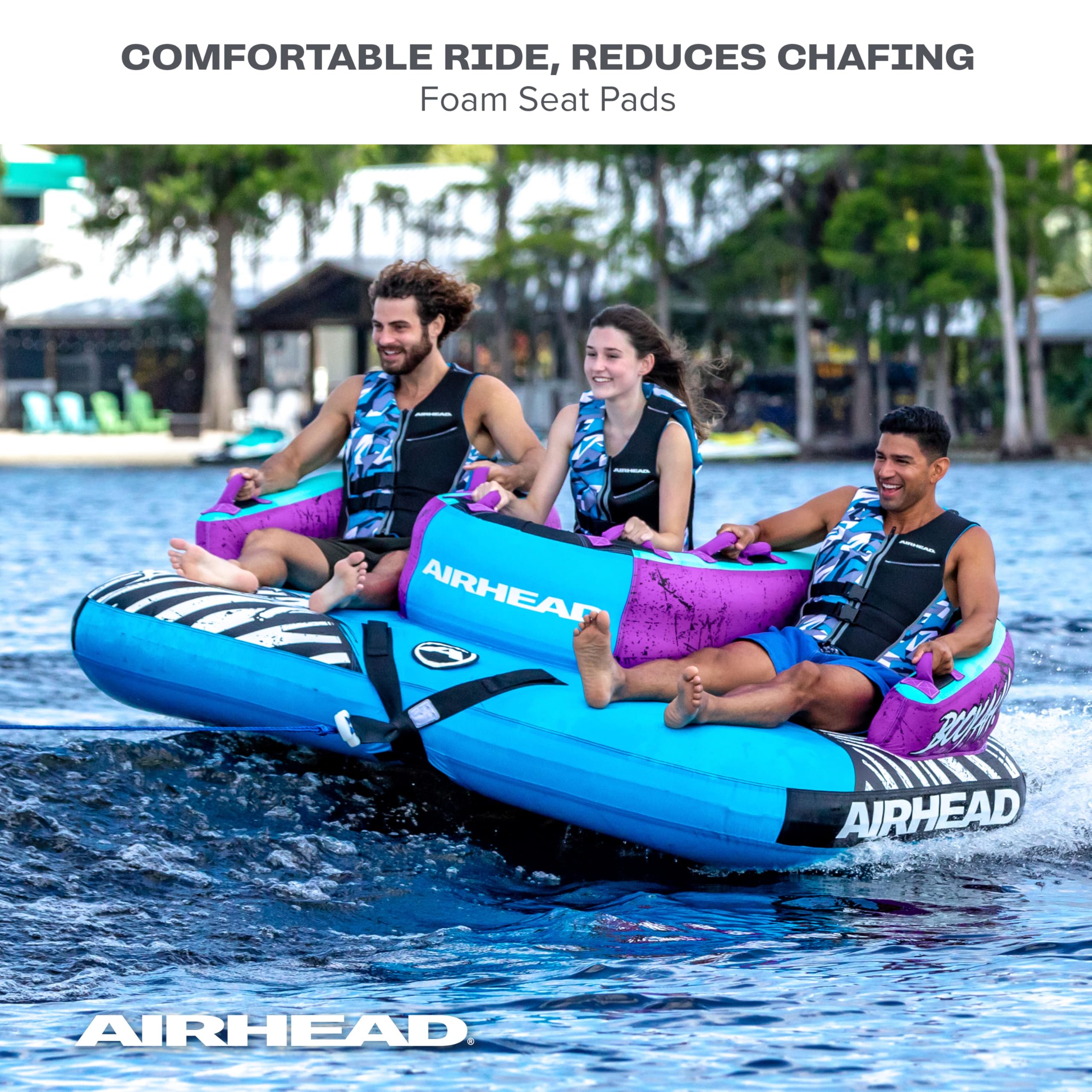 Airhead Booyah 2-3 Rider Towable Tube for Boating and Water Sports - Kwik-Connect Tow System, Full Nylon Cover, Bolster Fins, Patented Speed Valve - Image 4