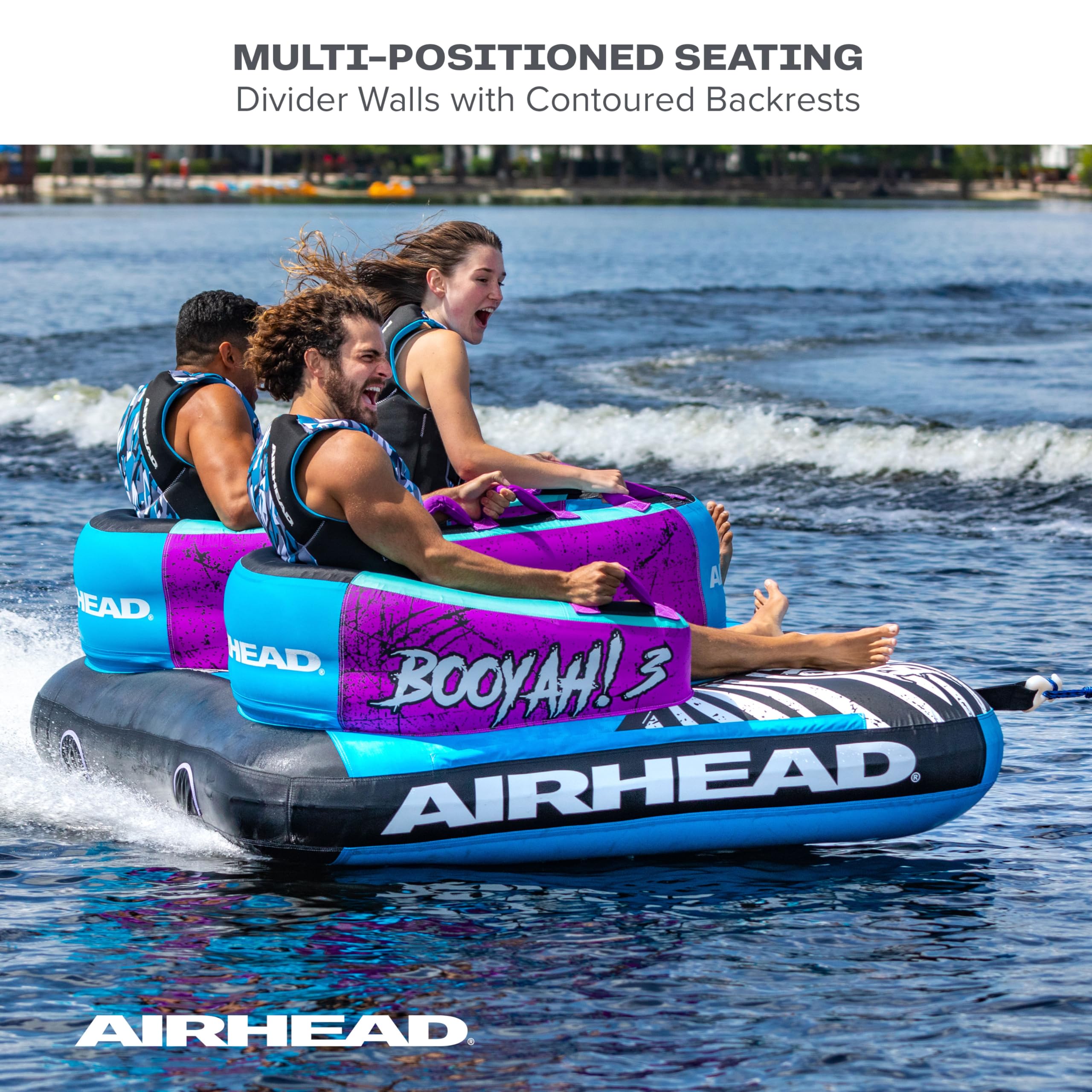 Airhead Booyah 2-3 Rider Towable Tube for Boating and Water Sports - Kwik-Connect Tow System, Full Nylon Cover, Bolster Fins, Patented Speed Valve - Image 5