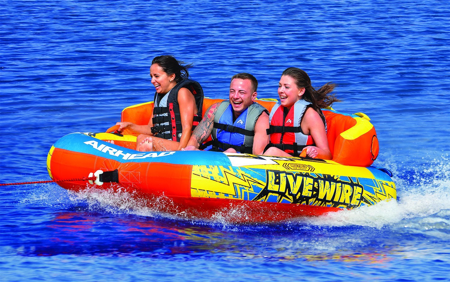 AIRHEAD LIVE WIRE 1-3 Rider, Towable Tube for Boating with Dual Tow Points, Orange - Image 3