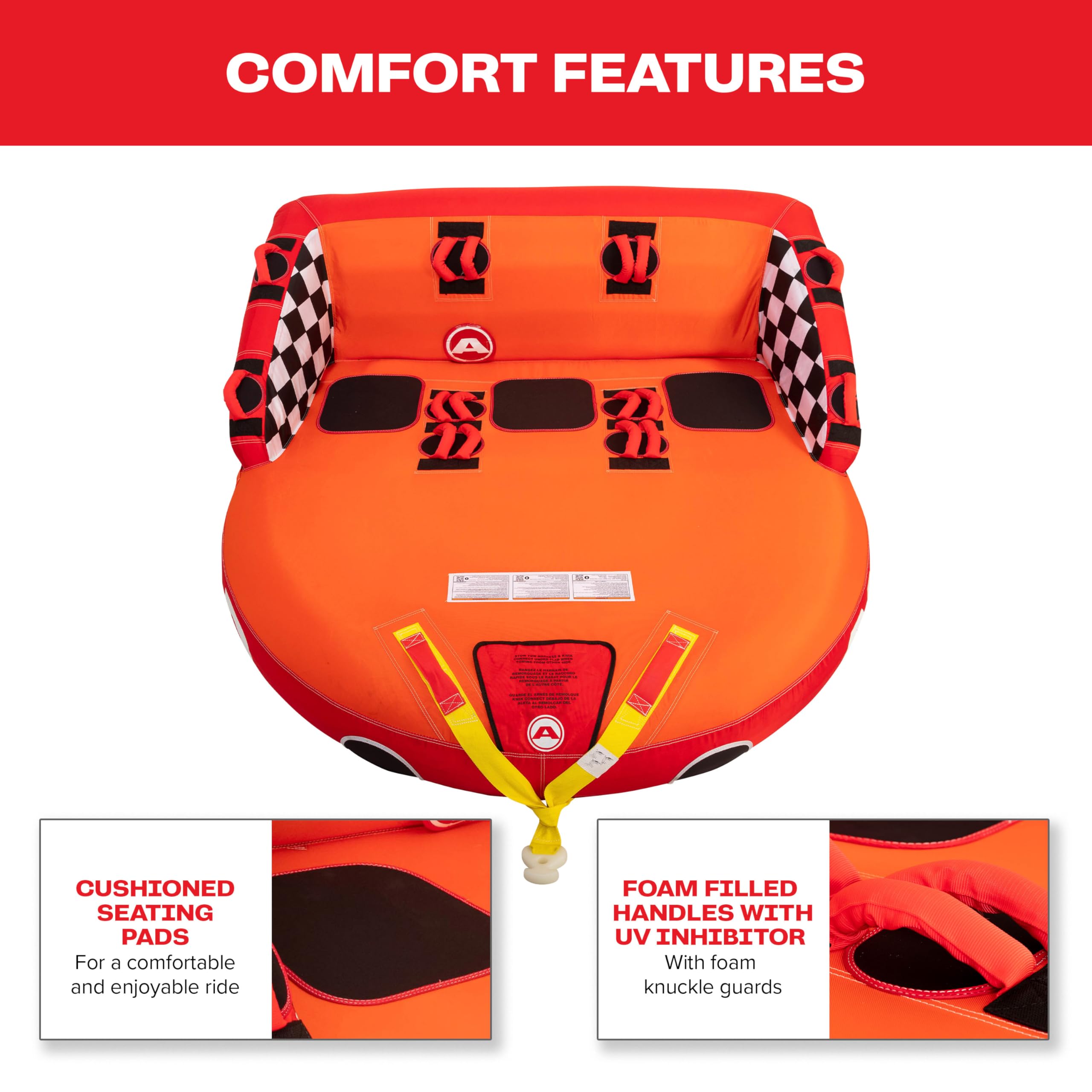 Airhead Mable Towable Tube for Boating, 1-4 Rider Inflatable Boat Tube for Water Tubing, Heavy Duty Full Nylon Cover, EVA Foam Pads, Dual Tow Point, Patented Speed Safety Valve - Image 3
