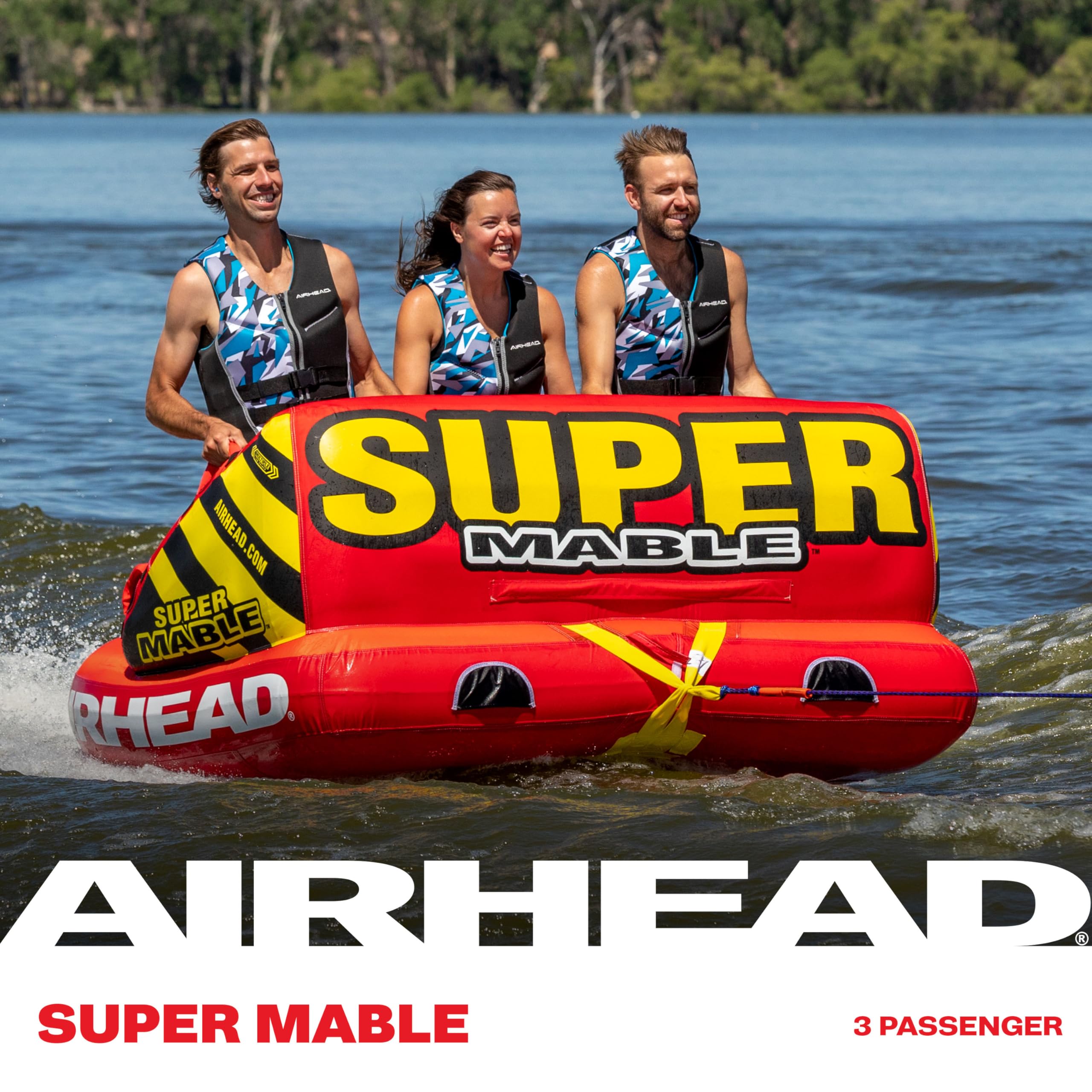 Airhead Mable Towable Tube for Boating, 1-4 Rider Inflatable Boat Tube for Water Tubing, Heavy Duty Full Nylon Cover, EVA Foam Pads, Dual Tow Point, Patented Speed Safety Valve - Image 6
