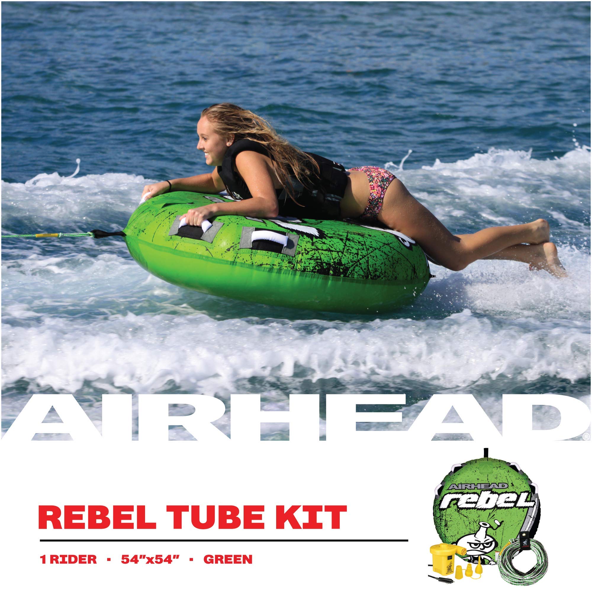 Airhead Rebel Towable Kit 1 Rider Tube with Rope and Pump, Kwik-Connect Tow, Double-Stitched Full Nylon Cover & Speed Safety Valve for Easy Inflating & Deflating - Image 3