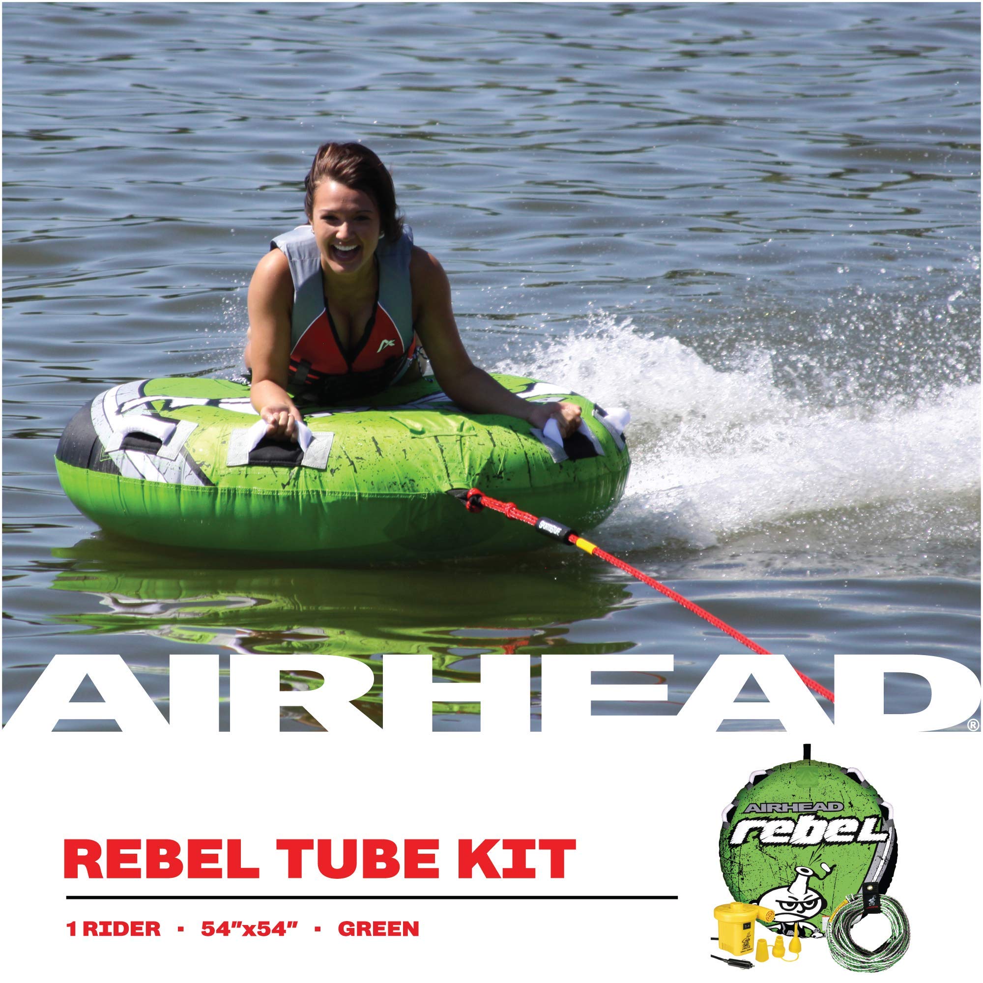 Airhead Rebel Towable Kit 1 Rider Tube with Rope and Pump, Kwik-Connect Tow, Double-Stitched Full Nylon Cover & Speed Safety Valve for Easy Inflating & Deflating - Image 4