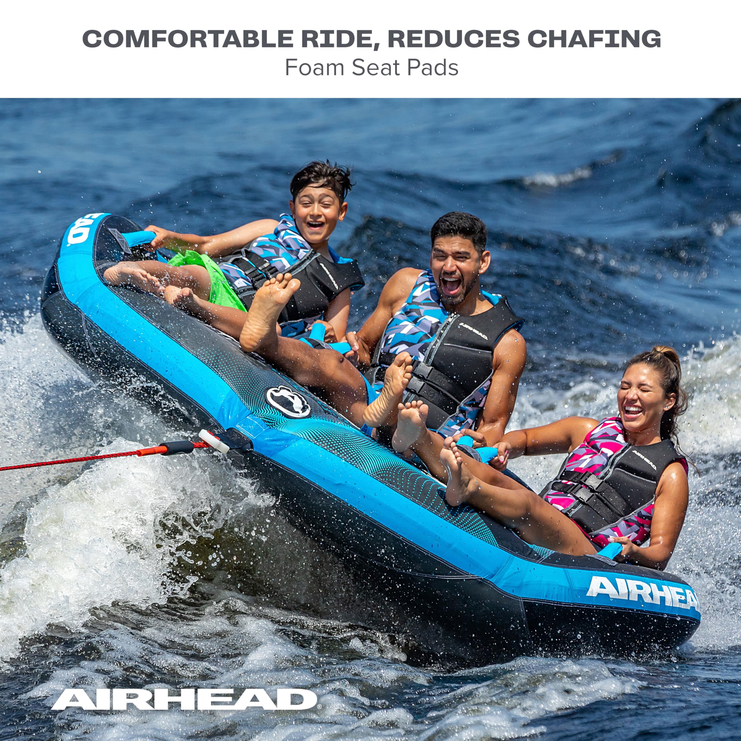 Airhead Ripple Effect 2-3 Rider Towable Tube for Boating and Water Sports - Kwik-Connect Tow System, Full Nylon Cover, Bolster Fins, Patented Speed Valve - Image 4