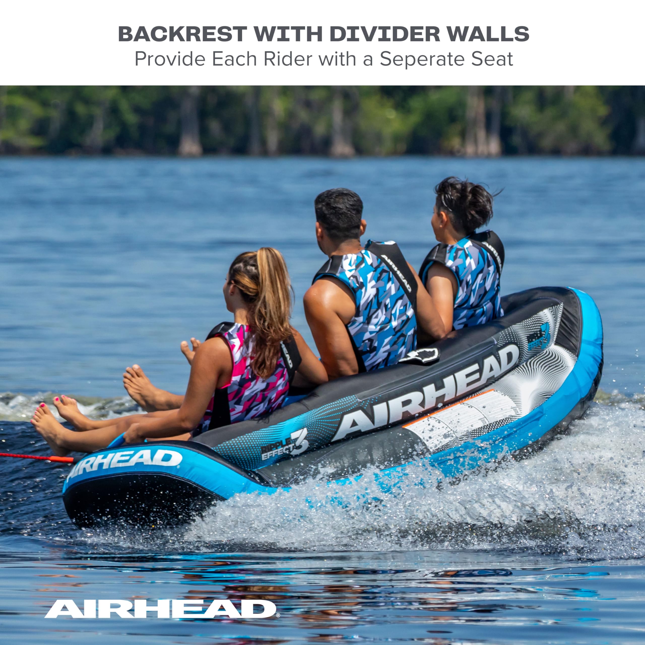 Airhead Ripple Effect 2-3 Rider Towable Tube for Boating and Water Sports - Kwik-Connect Tow System, Full Nylon Cover, Bolster Fins, Patented Speed Valve - Image 5