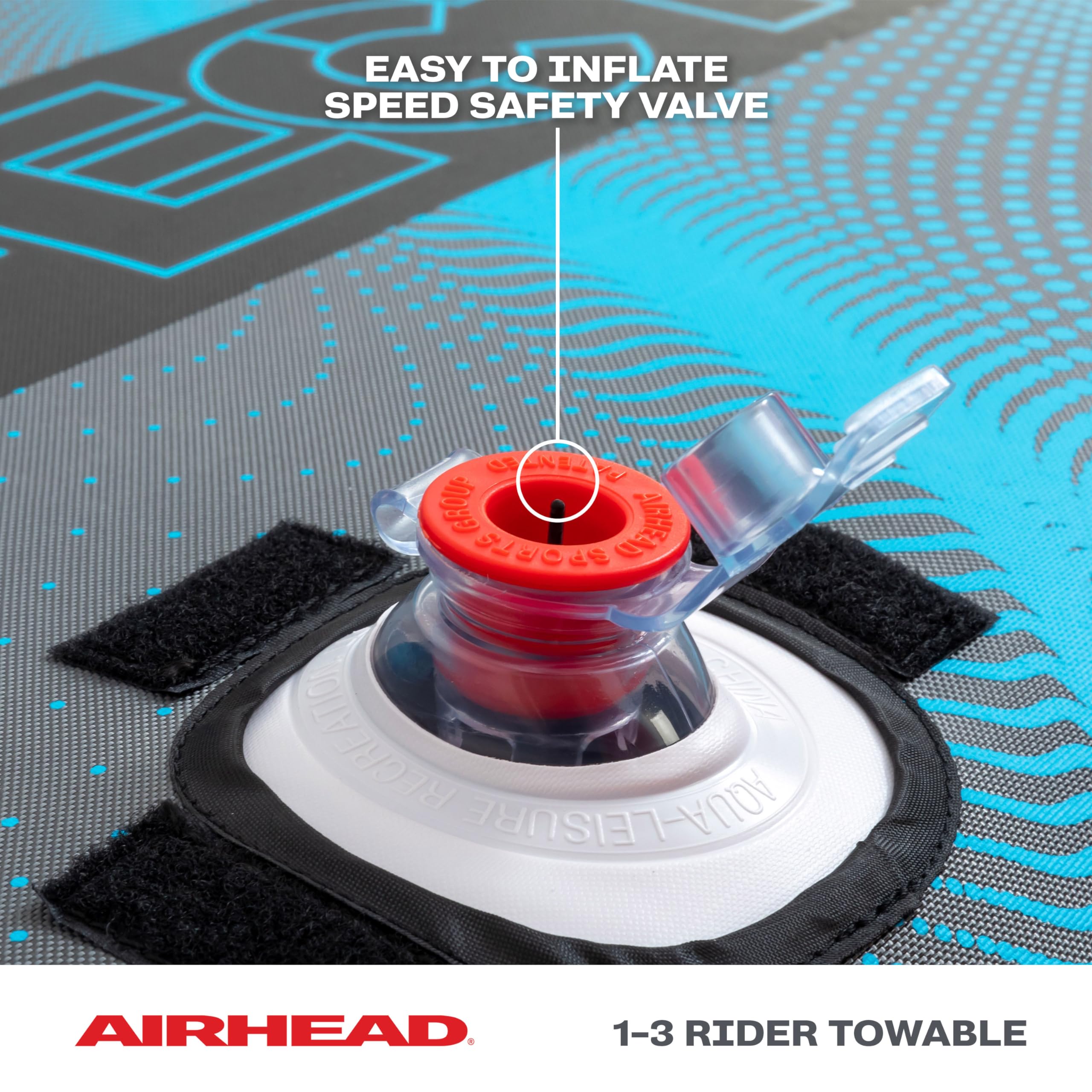 Airhead Ripple Effect 2-3 Rider Towable Tube for Boating and Water Sports - Kwik-Connect Tow System, Full Nylon Cover, Bolster Fins, Patented Speed Valve - Image 6