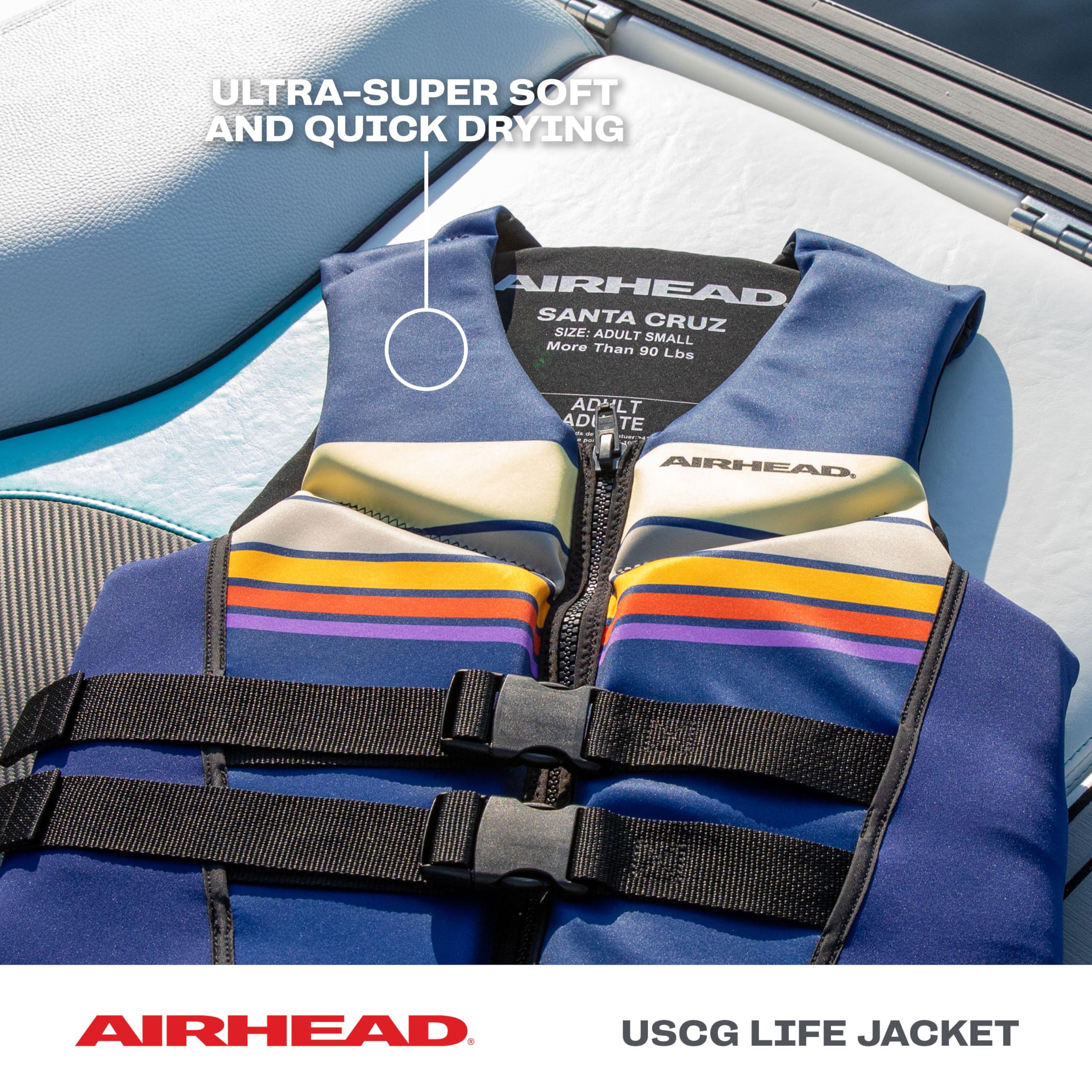Airhead Santa Cruz Life Vest Multiple Sizes - Swim Vests for Adults, Children & Youth - Kwik Dry Neolite Fabric - USCG Approved - Image 6
