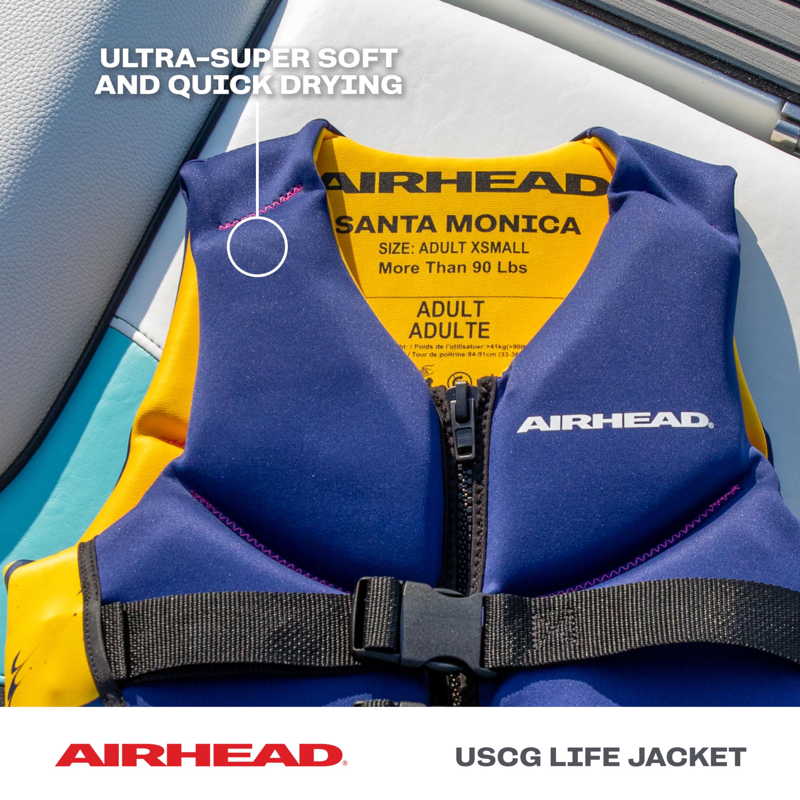 Airhead Santa Monica Life Vest Multiple Sizes - Swim Vests for Adults, Children & Youth - Kwik Dry Neolite Fabric - USCG Approved - Image 6
