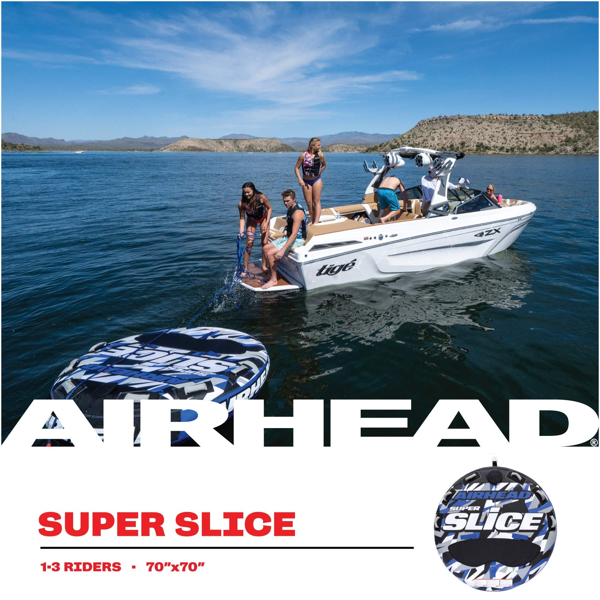 Airhead Slice Towable 2-4 Rider Models, Tube for Boating and Water Sports, Heavy Duty Full Nylon Cover with Zipper, EVA Foam Pads, and Patented Speed Safety Valve for Easy Inflating & Deflating - Image 5