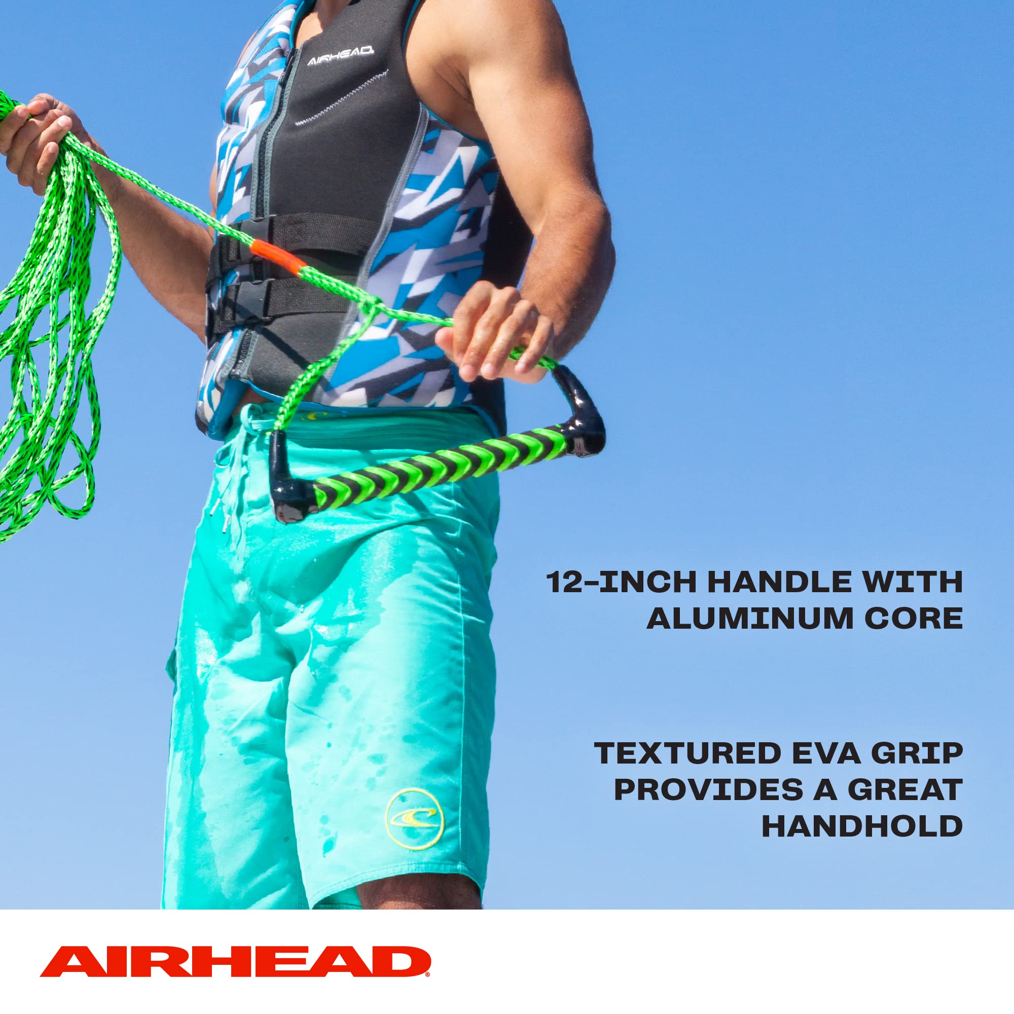 Airhead Water Ski Rope with EVA Handle, 1 Section for Tubing, Water Skis and Wakesurf Boards,Green and Black - Image 3