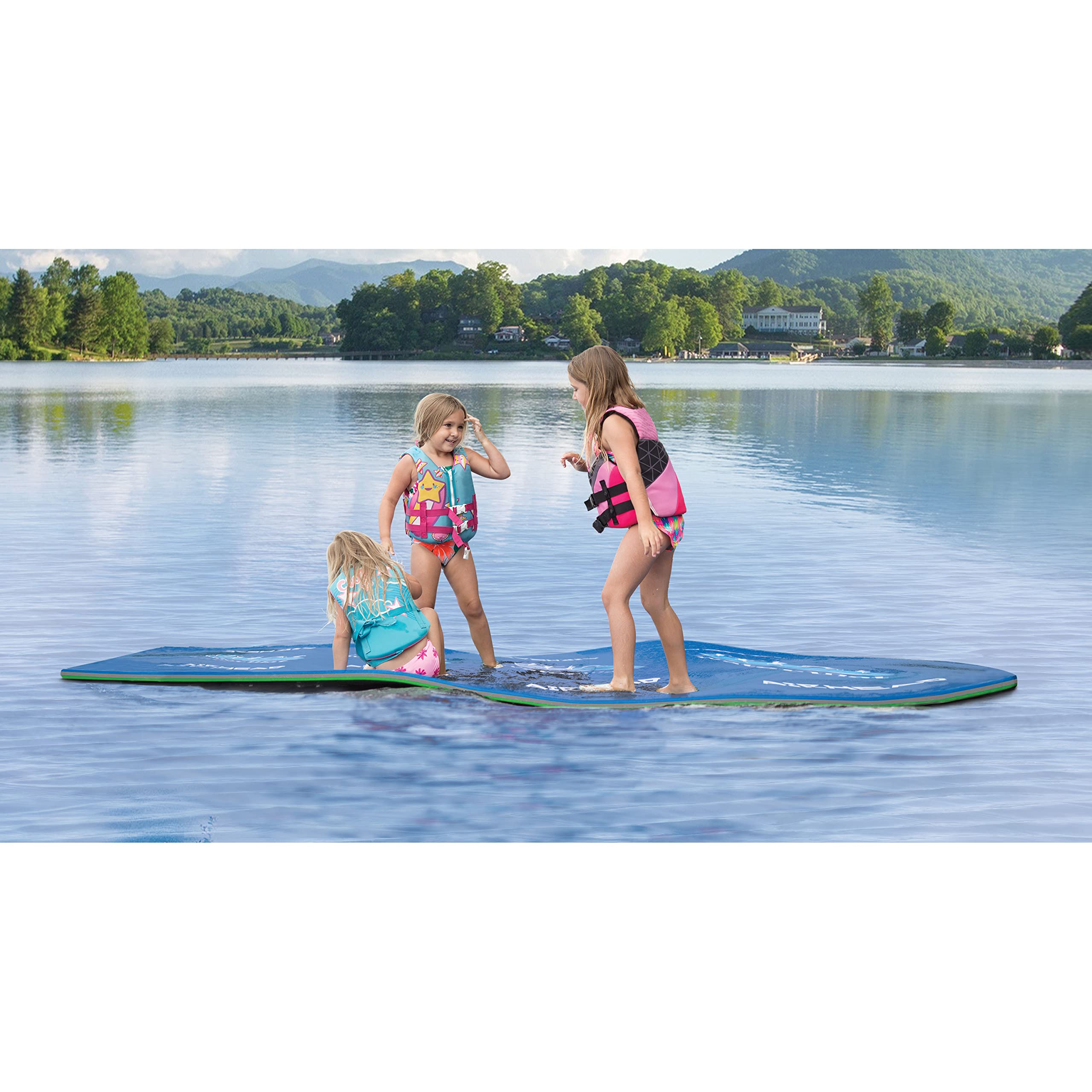 Airhead WATERMAT ROLL 'N GO 1 – Floating Water Mat – Ultimate Portable Oasis – Diamond Finish for Comfort and Durability, Green / Blue - Image 3