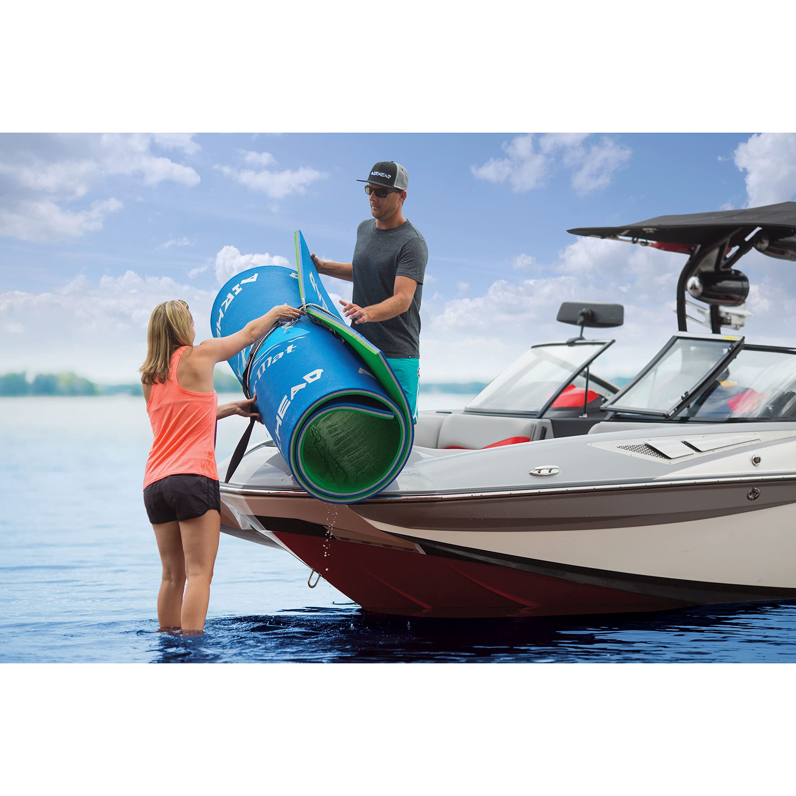 Airhead WATERMAT ROLL 'N GO 1 – Floating Water Mat – Ultimate Portable Oasis – Diamond Finish for Comfort and Durability, Green / Blue - Image 4