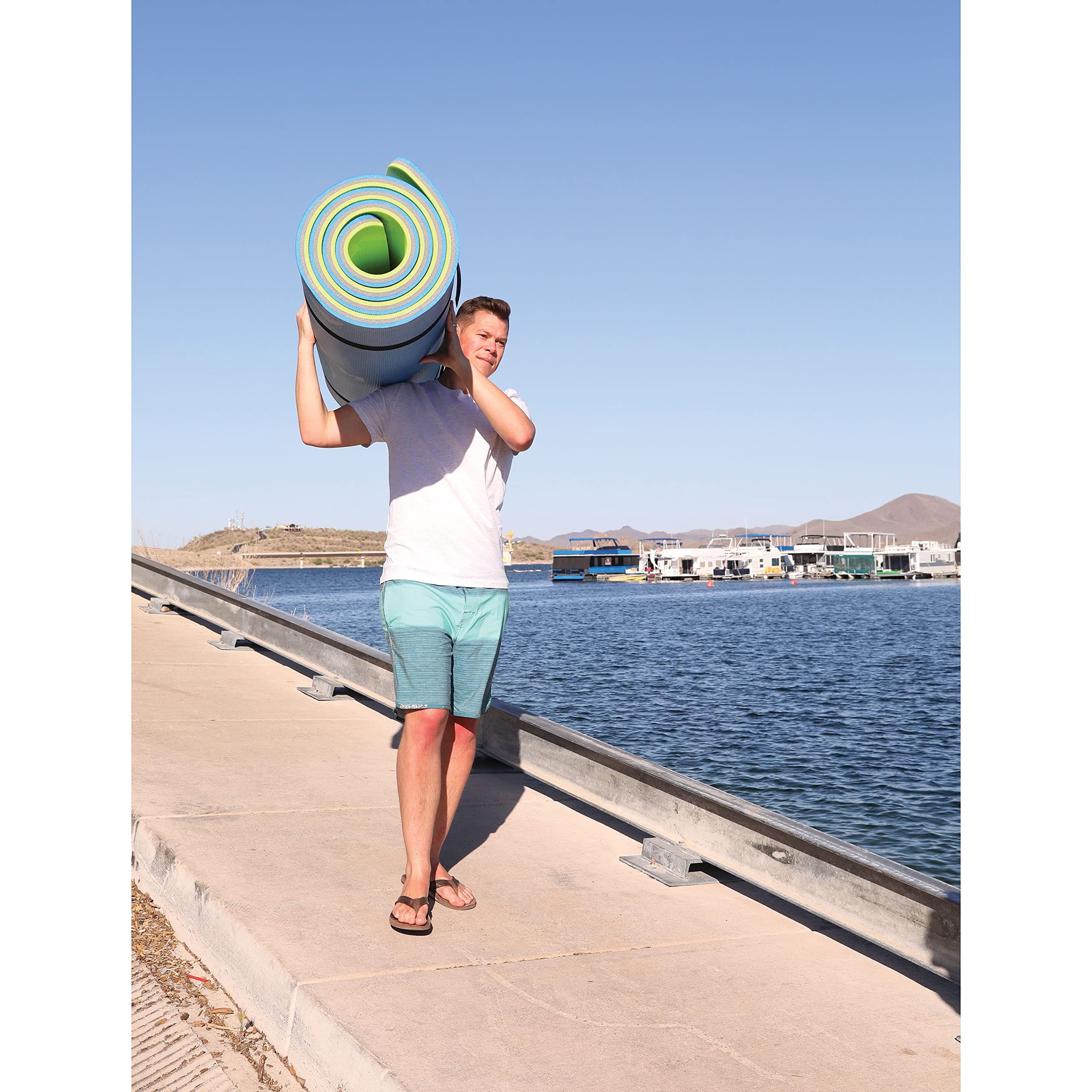 Airhead WATERMAT ROLL 'N GO 1 – Floating Water Mat – Ultimate Portable Oasis – Diamond Finish for Comfort and Durability, Green / Blue - Image 5