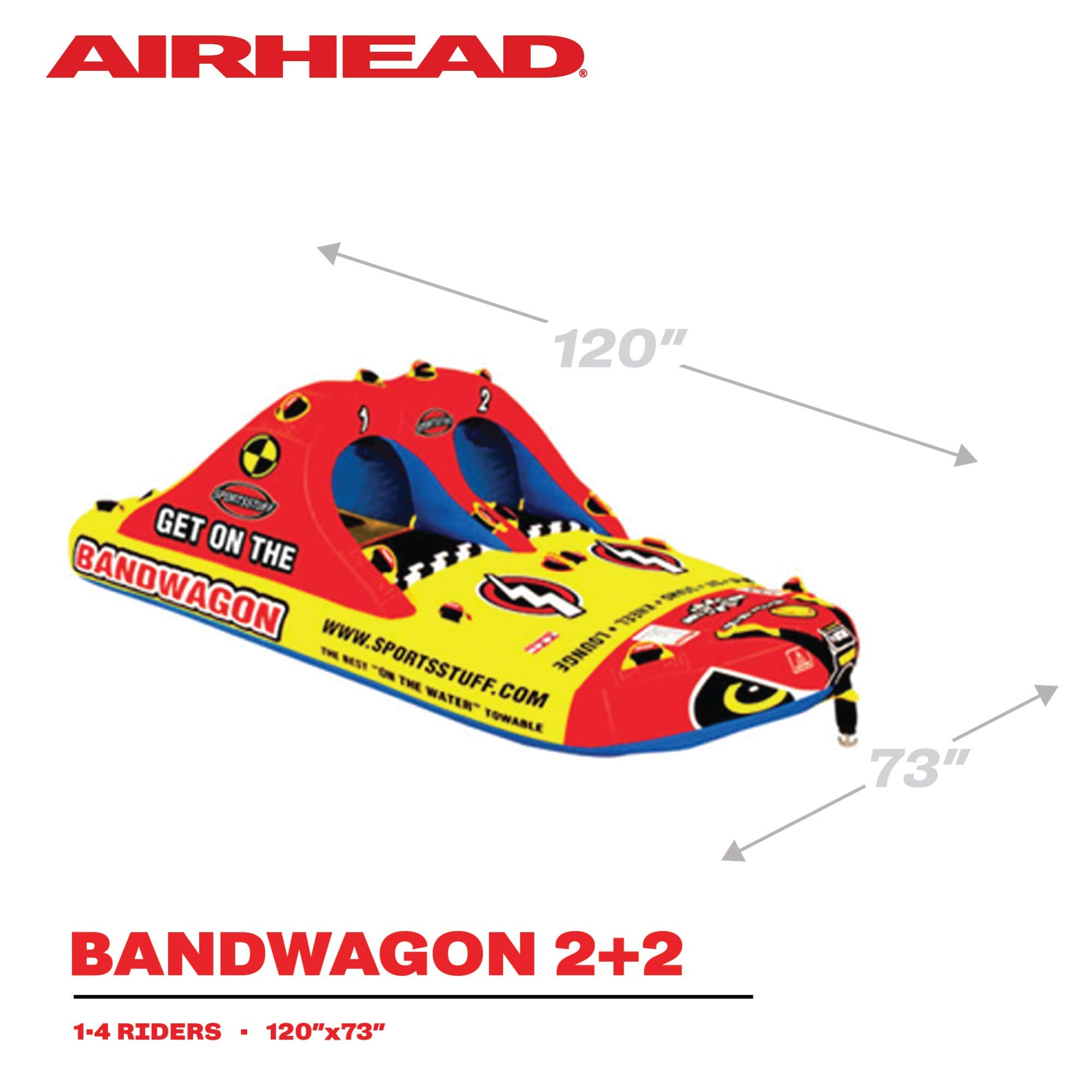 SportsStuff Bandwagon 2+2 Towable 1-4 Rider Tube for Boating and Water Sports, Kwik-Connect Tow, Heavy-Duty Full Nylon Cover & EVA Padding - Image 6