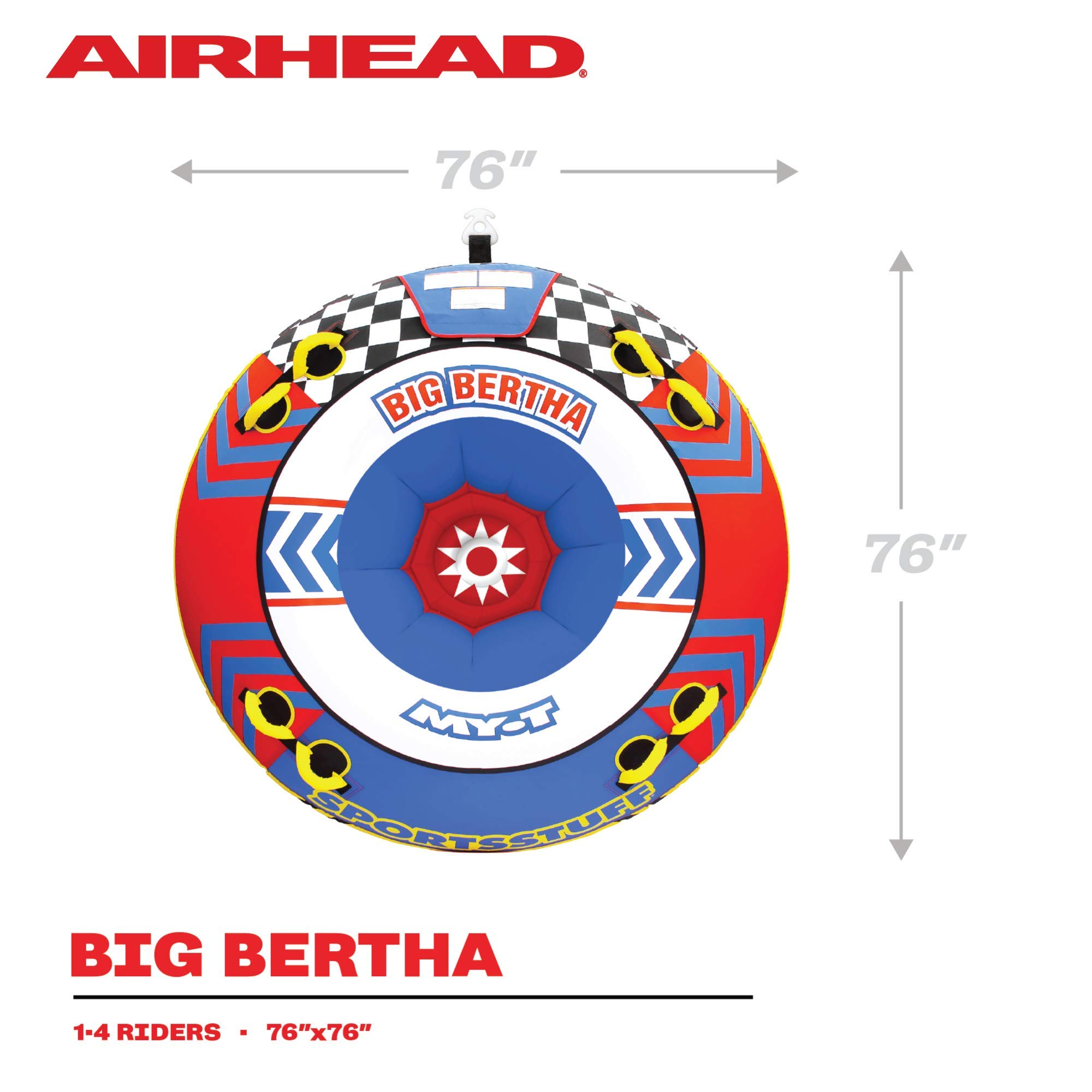 SportsStuff Big Bertha Towable 1-4 Rider Tube for Boating and Water Sports, Kwik-Connect Tow, Double-Stiched Partial Nylon Cover & Patented Speed Safety Valve for Easy Inflating & Deflating - Image 4