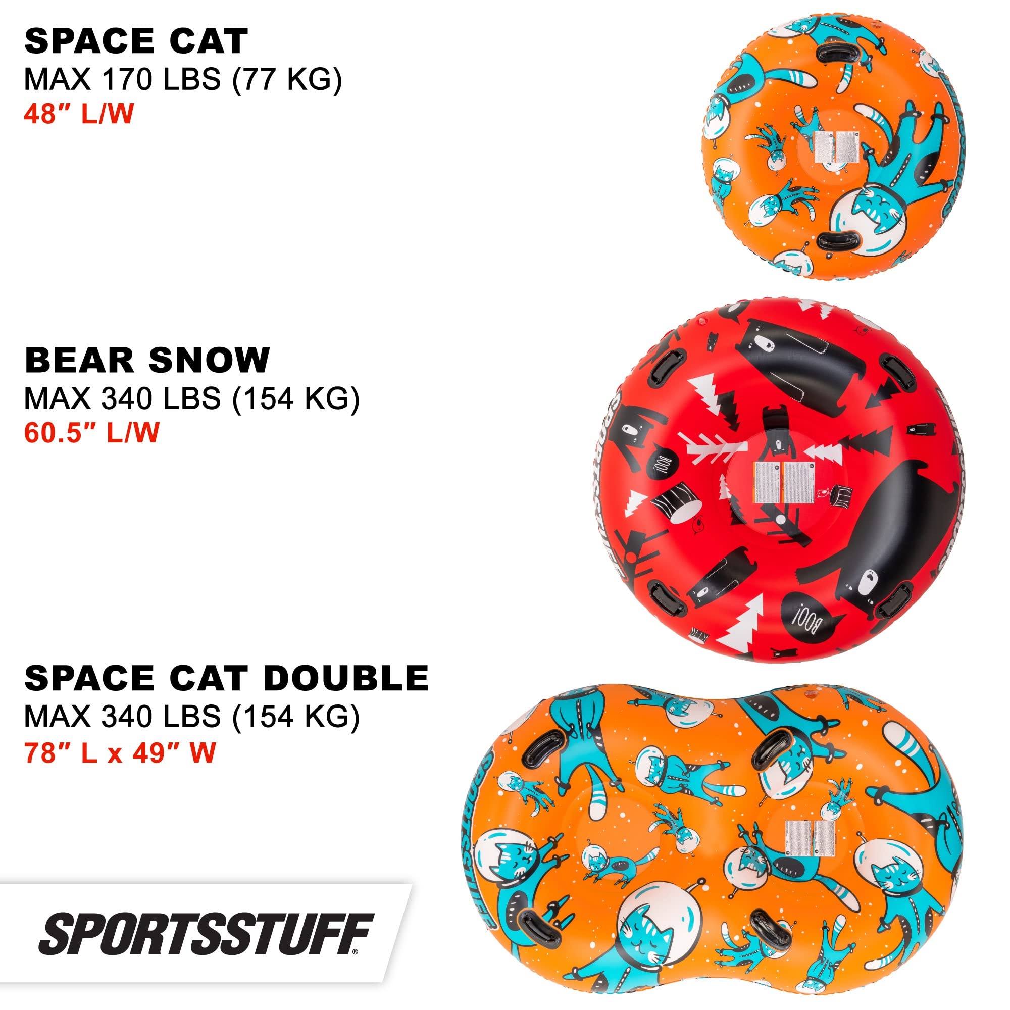 Sportsstuff Inflatable Snow Sled with Handles - 48" Single/78 Double - Snow Sleds for Kids - Multiple Sizes & Designs - Image 7
