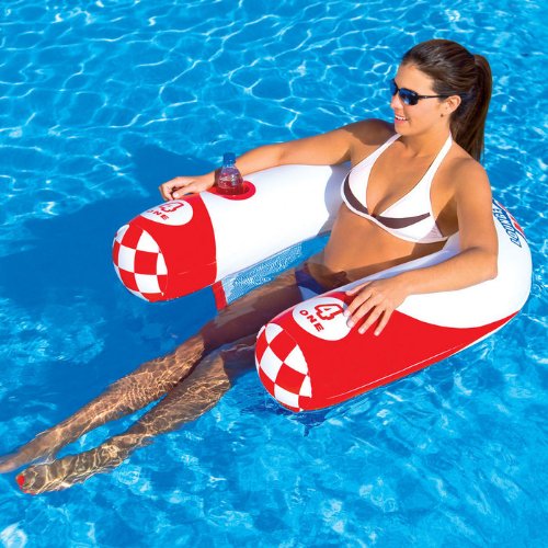Sportsstuff Noodler 1 Inflatable Floating Lounge Chair with Cup Holder, Red and White - Image 6