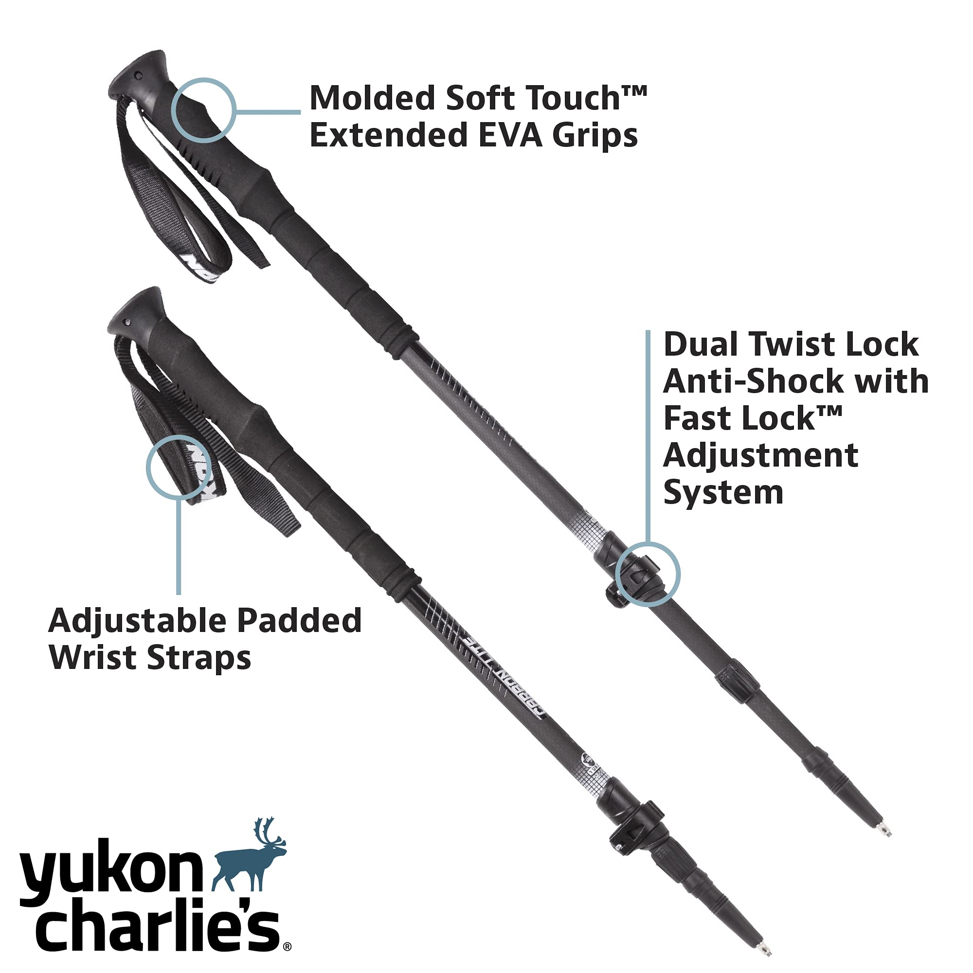 Yukon Charlie's Sherpa Trekking Poles, Twist Lock Adjustment System, Hiking Poles and Snow Baskets, Multiple Styles & Sizes - Image 3