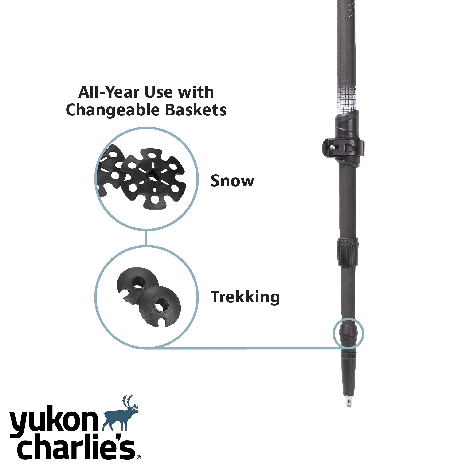 Yukon Charlie's Sherpa Trekking Poles, Twist Lock Adjustment System, Hiking Poles and Snow Baskets, Multiple Styles & Sizes - Image 4